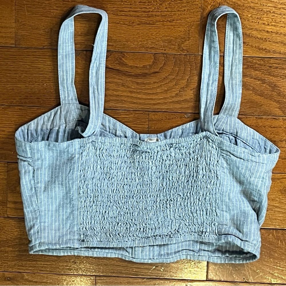 Aeropostale Linen Blend Pinstripe Bustier Crop Top Cottagecore Summer Size M - Picture 2 of 7